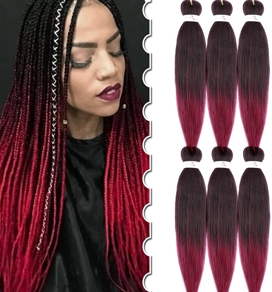 Pre stretched Braiding Hair Extension Afro Ombre Crochet Braidded Hair 6packs/Lot 20in Jambo Braids Hot Water Setting Black to Dark Red