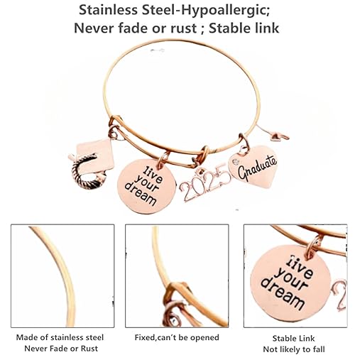 Miniatura 5 de Gymnastics Graduation Gift - Rose Gold Gymnast Charm Bracelet, Live Your Dreams, Gift for Graduates, Class of 2025