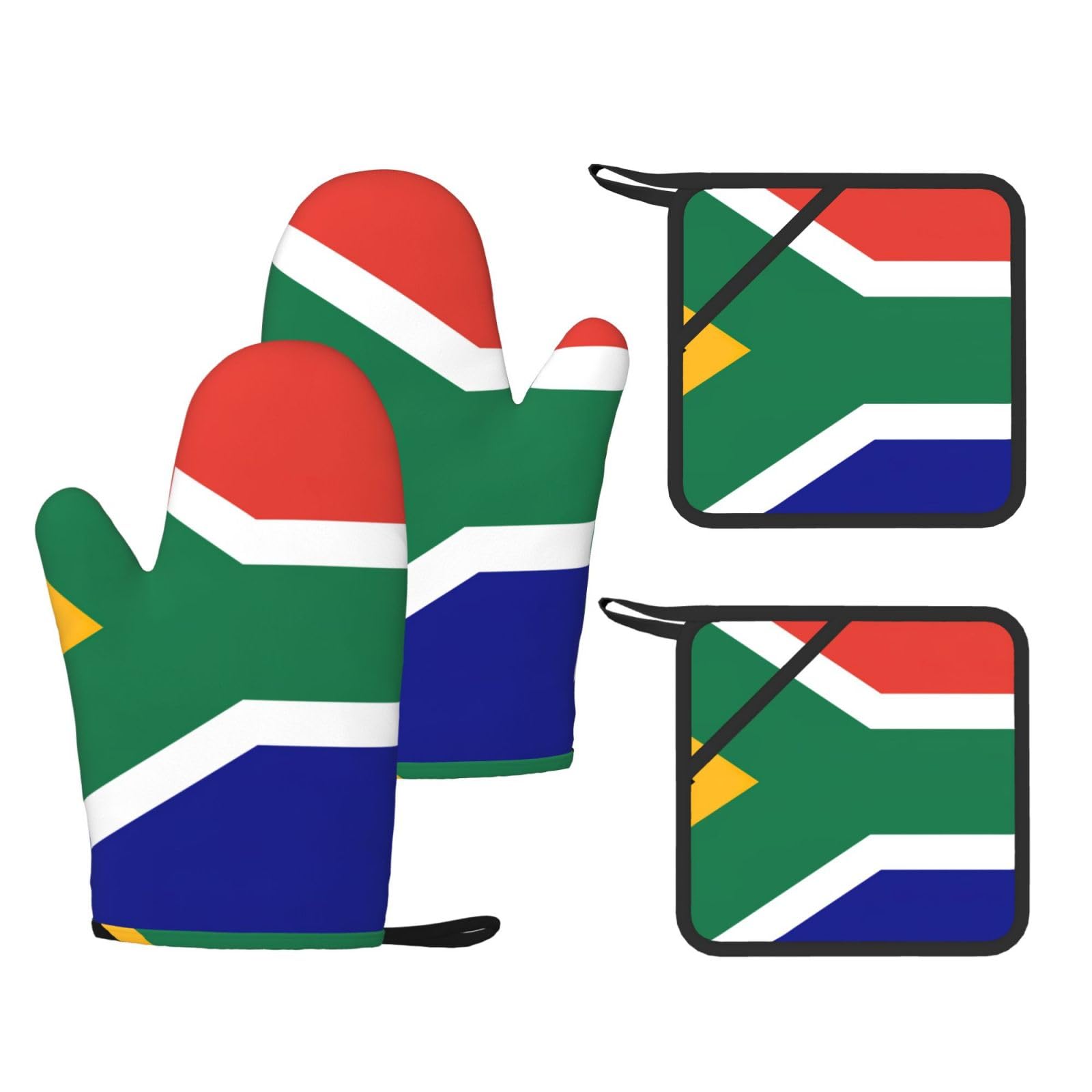 South African flag Printed Kitchen Oven Gloves and Potholder 4 Pcs, Non-Slip Heat Resistant Mitts for Baking Chef