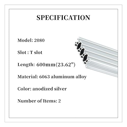 Miniatura 2 de BELLA BAYS 2 piezas de 23.62 pulgadas 23.622in 2080 T ranura de aluminio extrusión estándar europeo lineal 0.787inx3.150in marco de guía de riel