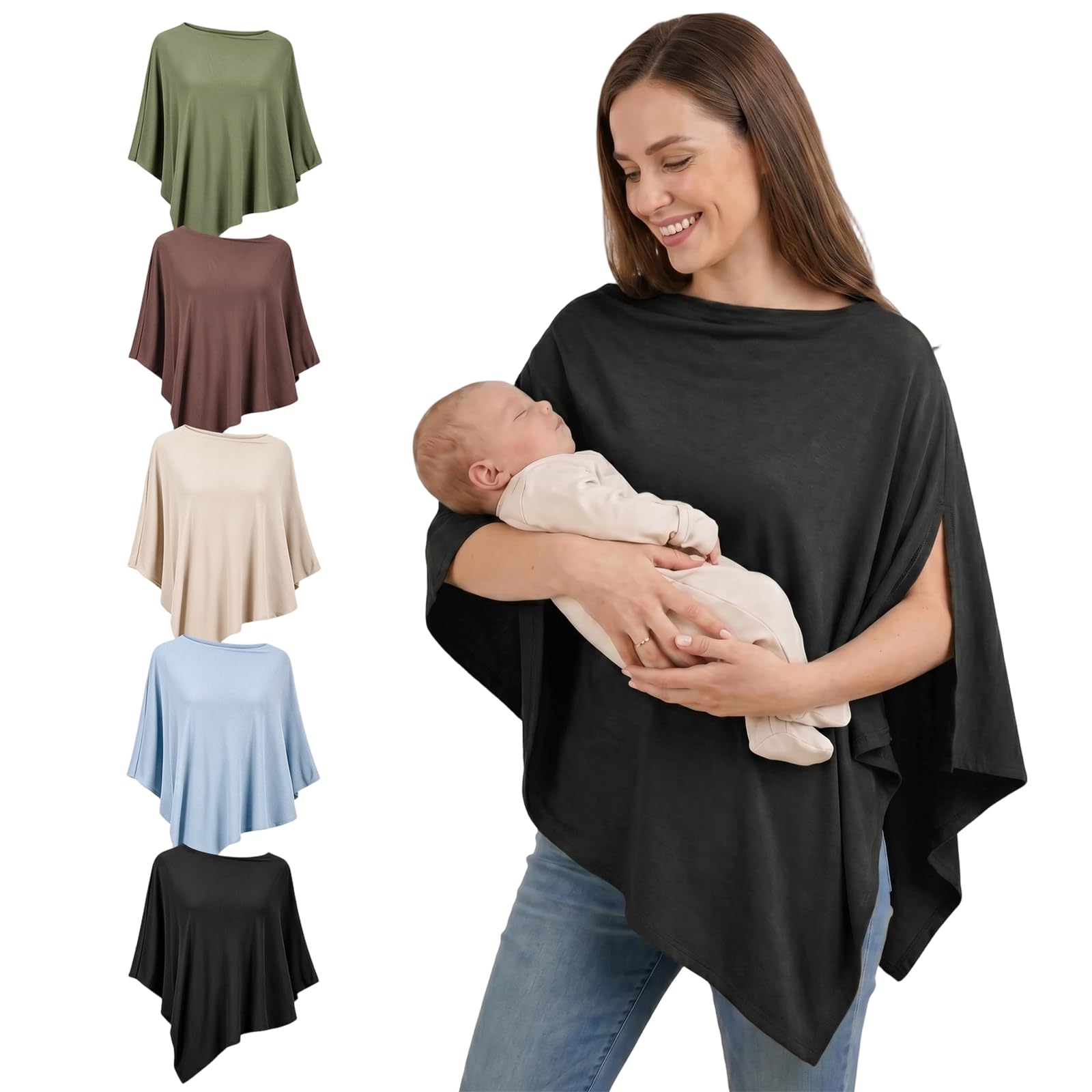 Fiohiros Breastfeeding Cover,Soft Breathable Modal Nursing Cover for Mum,360ยฐ Full Coverage Breast Feeding Cover Up,Multi-use Poncho Breastfeeding Cover for Stroller Car Seat Shawl (Black)