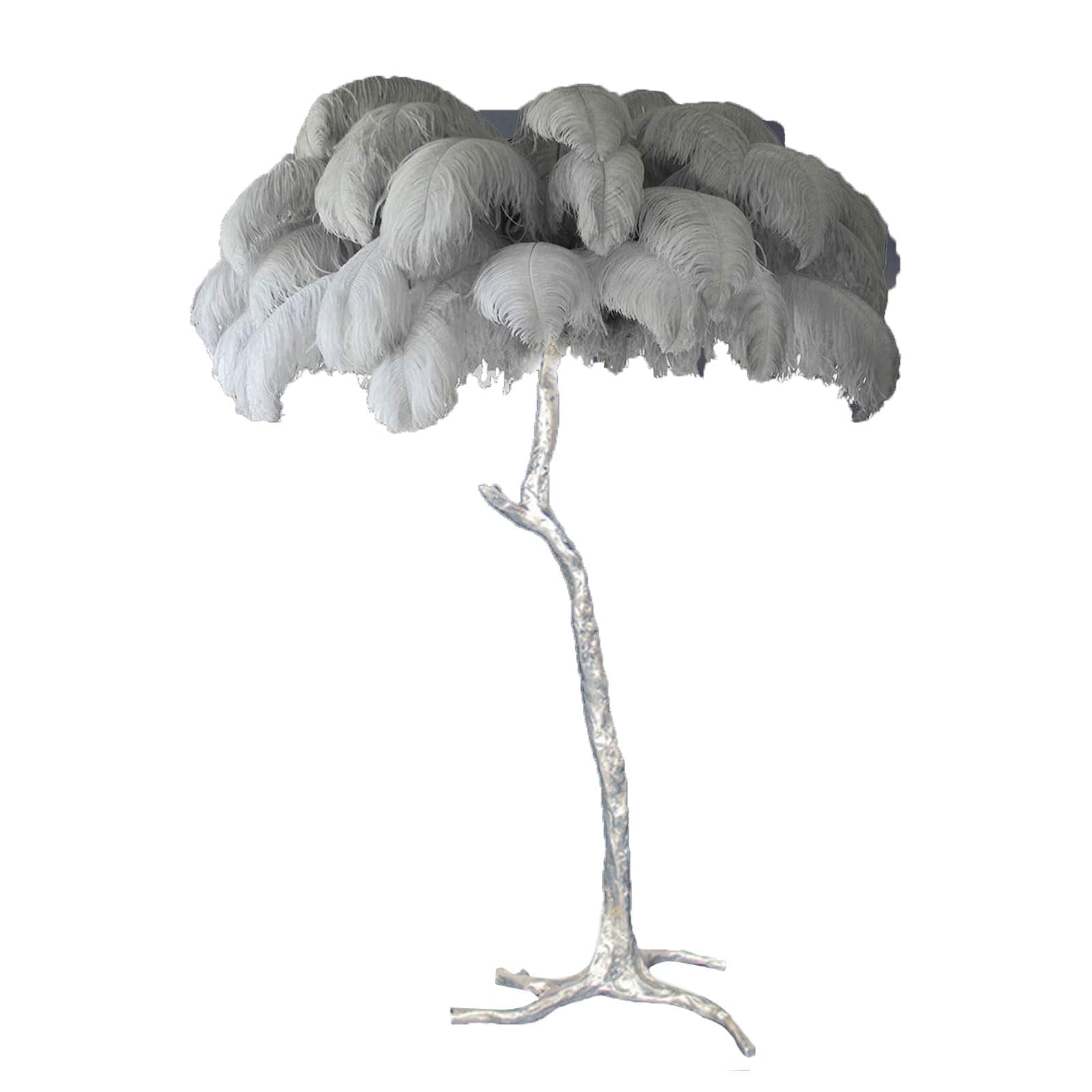 ANram Ostrich Feather Floor Lamp, Silver Resin Base, 3 Colours Dimmable, LED E14 Bulb, Foot Switch,Gray,150x90cm/59x35in