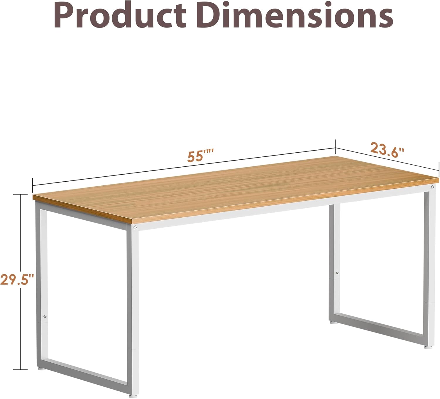 ZenStyle Computer Desk 55" Large Office Desk Computer Table Laptop PC Simple Study Writing Desk for Home Office, Light Brown
