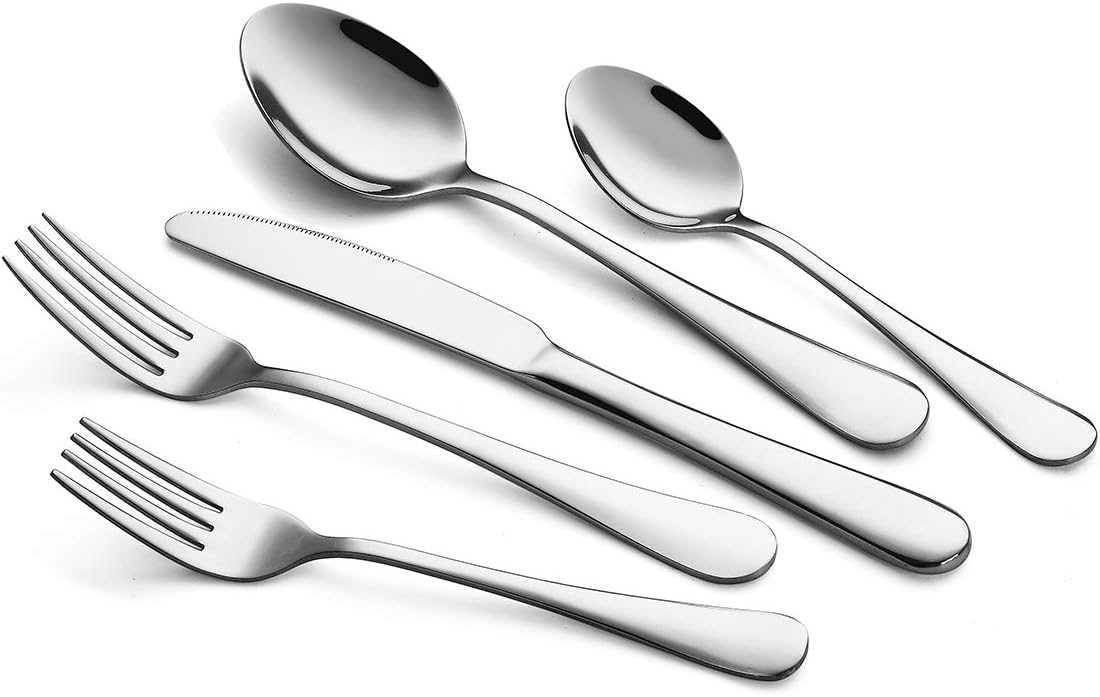 20-Piece Silverware Set, Devico Stainless Steel Flatware Cutlery Set, Metal Eating Utensils Service for 4, Premium Forks Spoons Knives, Mirror Polished, Dishwasher Safe