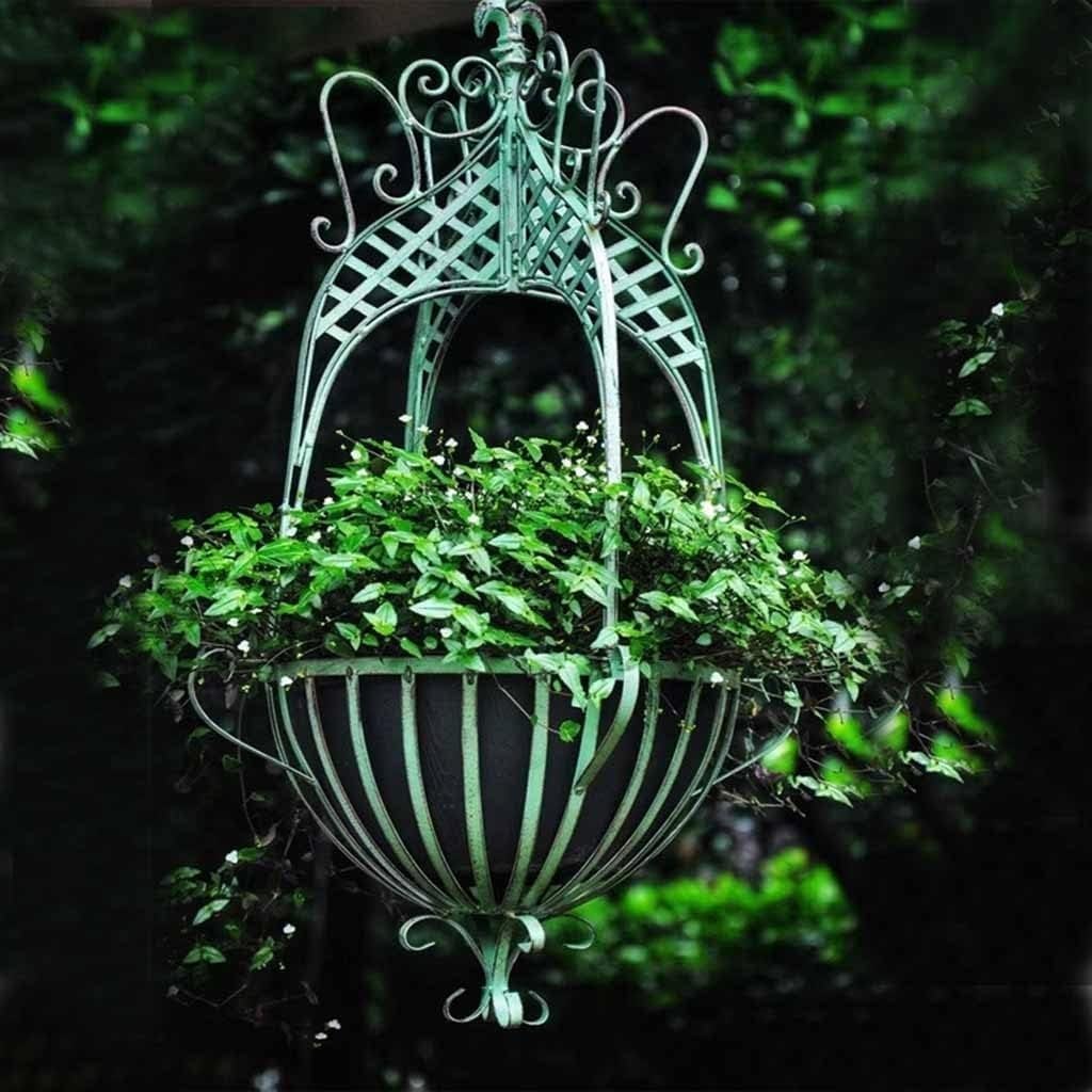 Panier de fleurs suspendu en fer forgé avec chaîne | Jardinière décorative intérieur/extérieur pour balcon, véranda et terrasse