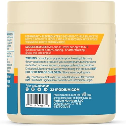 Miniatura 3 de Podium Nutrition Sal de entrenamiento + electrolitos en polvo, melocotones y crema, hidratación después del entrenamiento y apoyo para la