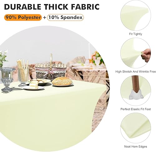 Miniatura 3 de SEPARO Paquete de 2 manteles rectangulares de elastano de 6 pies, color marfil, manteles de tela elástica de 6 pies sin arrugas para fiestas, ferias
