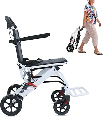 Portable Folding Lightweight Travel Wheelchair 18lbs - Aluminum, Supports 200lbs, White