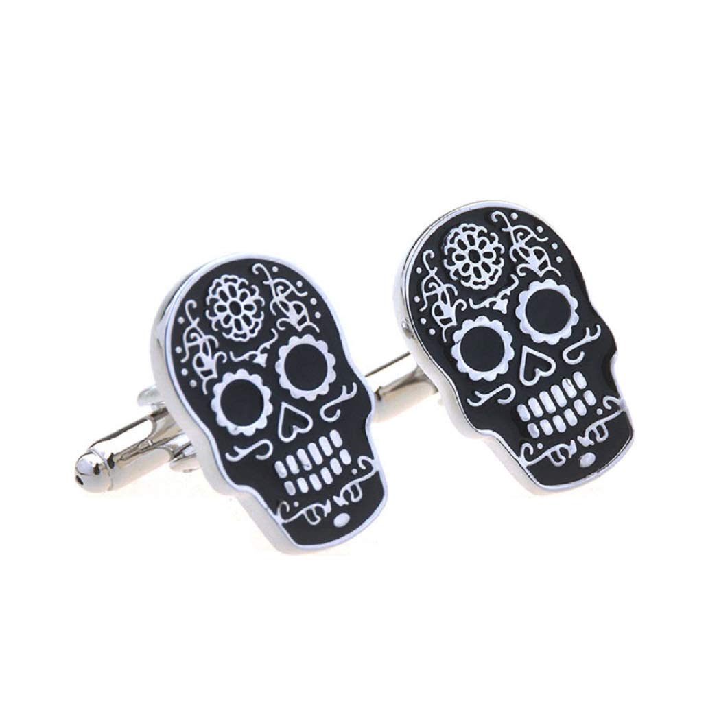 MRCUFF Skull Day of the Dead Dia de los Muertos Halloween Pair of Cufflinks in a Presentation Gift Box & Polishing Cloth