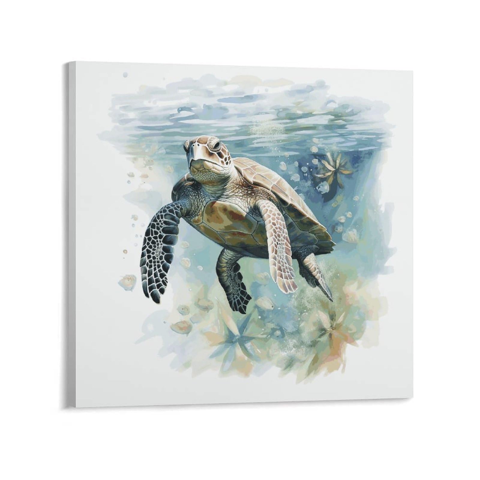 Watercolor Painting of Sea Turtle Swimming in The Sea Canvas Wall Art for Bedroom 24x24inch(60x60cm) Canvas Prints Artwork for Walls Modern Picture Artwork Painting for Living Room Aesthetic Wall Pain