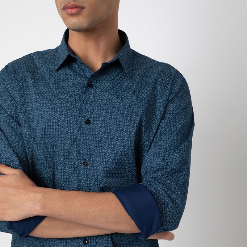 Image of MARK & ALBERT Men's Printed Full Sleeves Regular Fit Shirt Blue | 100% Cotton Stretchable Fabric
