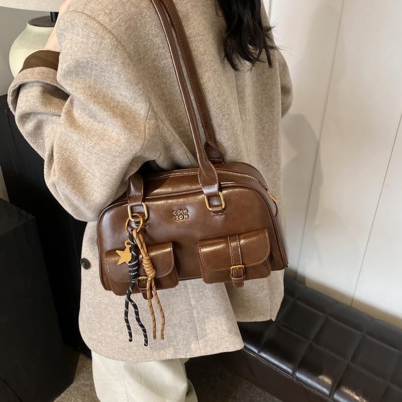 Women Cordury Underarm Bag Vintage Style Retro Top Handle Bag Double Front Pocket Handbag Tote Bag for Shopping Travel2