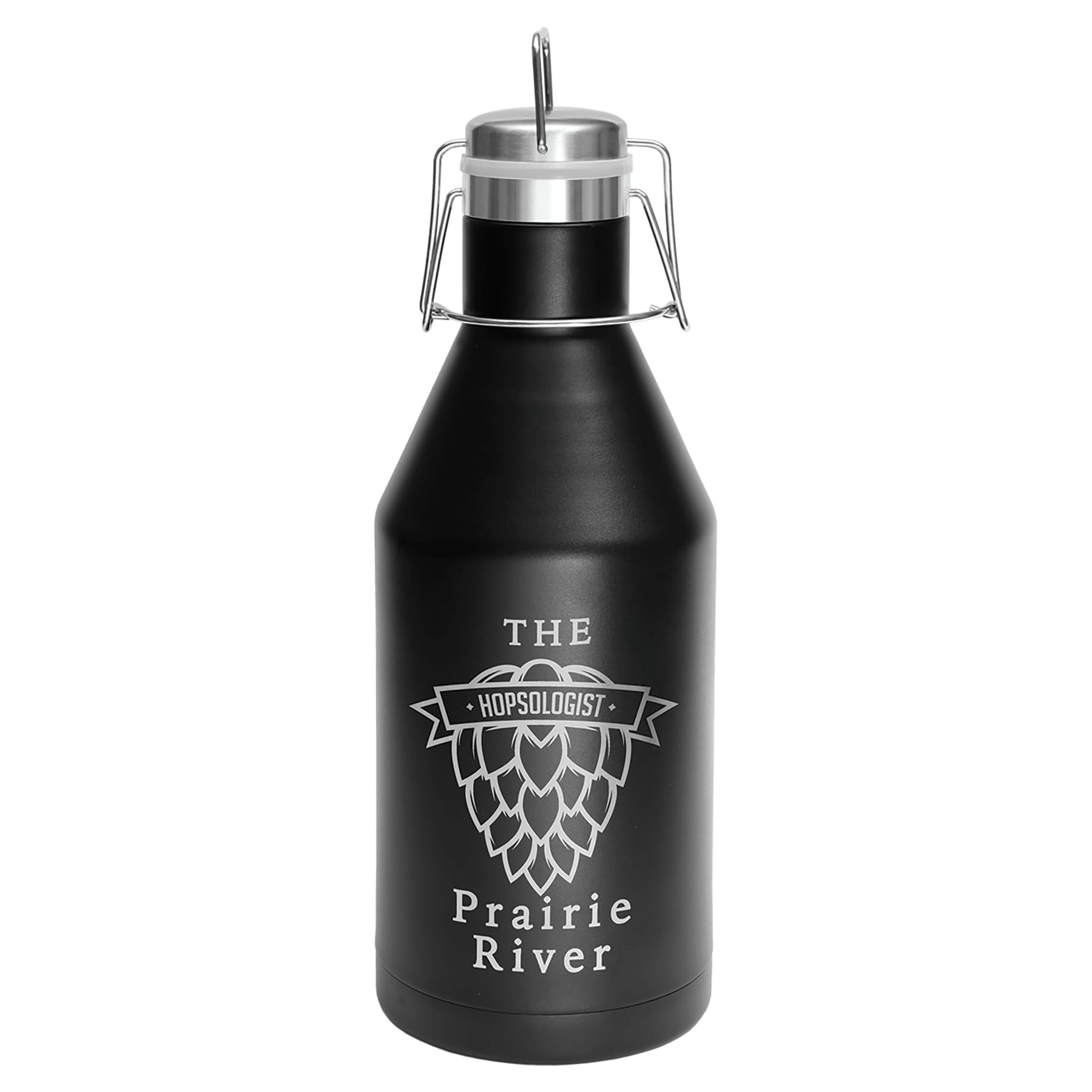 Imprue 64 oz. Stainless Steel Vacuum Insulated Growler: Swing-Top Lid for Fresh Beverages On the Go - Custom Engraved Growler: Your Logo, Your Style! - Black