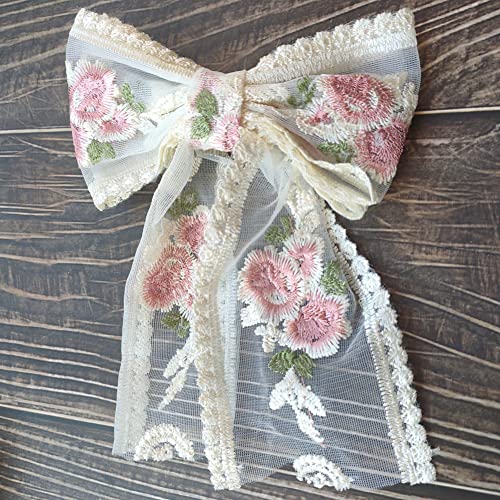 Beige Large Lace Bow Hair Clip For Women Girls, Double Layer Romantic Flower Dot Mesh Clip Hairpin Spring Hair Pins For Wedding, Party, Valentine's Day, Date, Birthday #TOP3