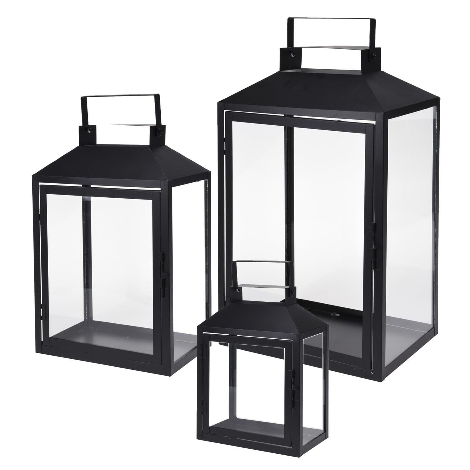 Mojawo 3er Set Gartenlaterne Windlicht Laterne Laternen Metalllaterne Set Dekoration Außen Metall Schwarz H28/35/44cm