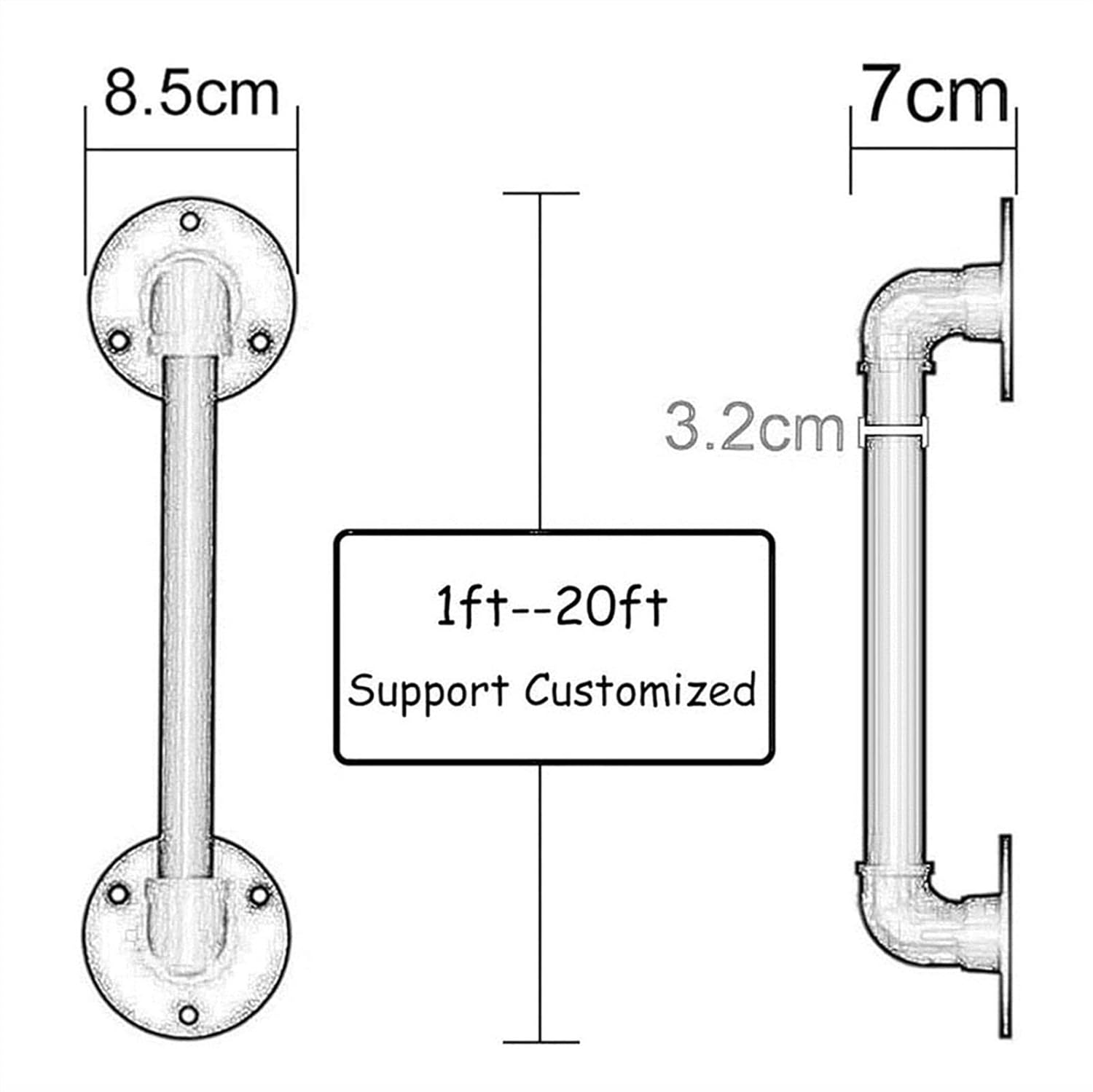 Staircase Handrail (1ft-20ft). Wrought Iron Banister Rail Wall Support Hand Railings for Stairs, Loft Corridor Anti-Slip Railings Support Rod, Gold (Size : 1ft)