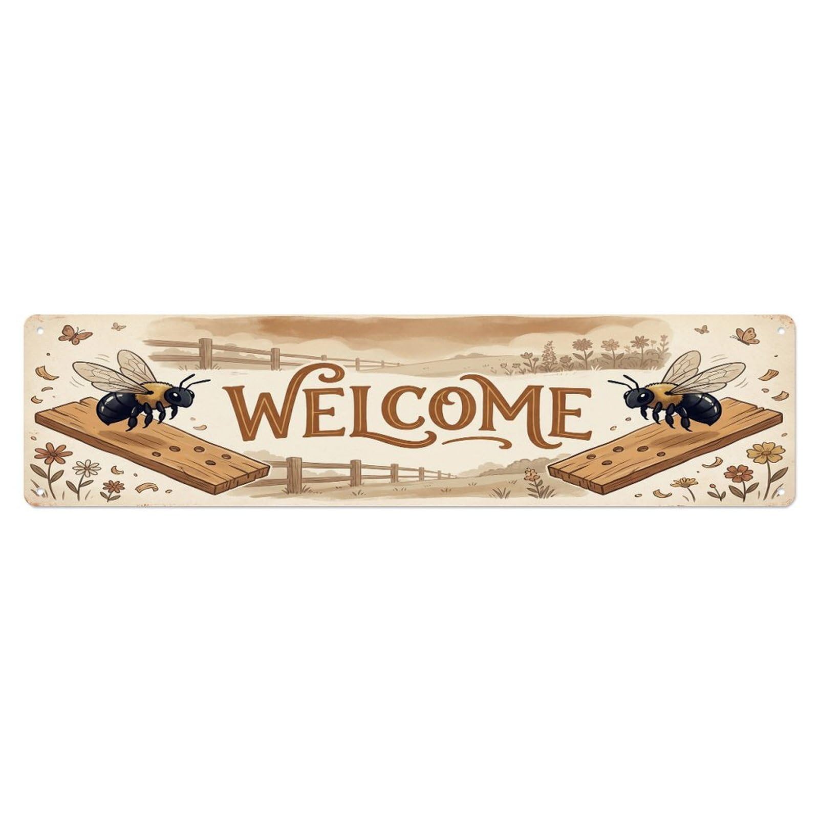 Cxhjca 4X16inch(10X40cm) Vintage Welcome Carpenter Bee Wood Metal Tin Sign