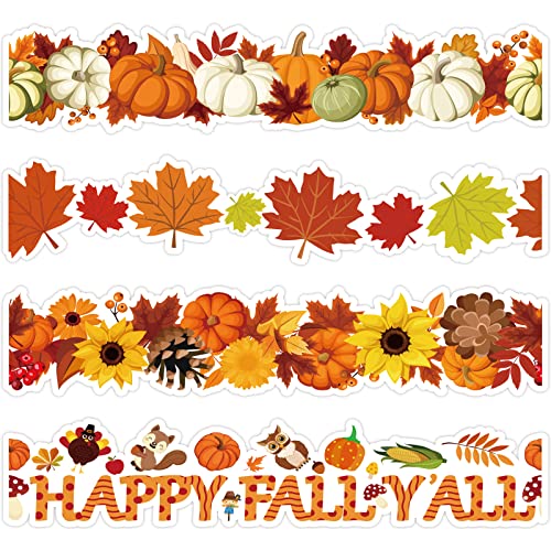 Image of 69ft Fall Bulletin Board Borders Autumn Thanksgiving Bulletin Trim Border Pumpkins Maple Leaf Borders Stickers for School Classroom Sunday School Office Party Wall Decor