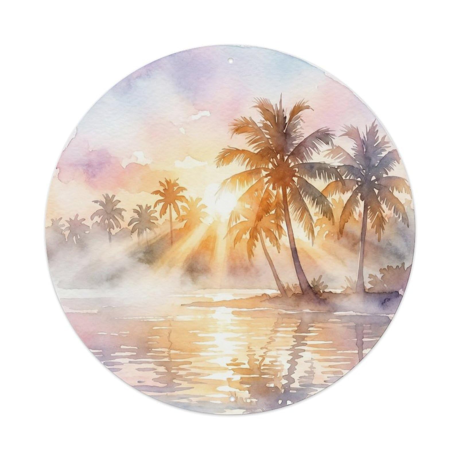 Olyhtr 8X8inch Classic Style Borabora Tropical Sunrise Mist Watercolor Island Metal Tin Sign