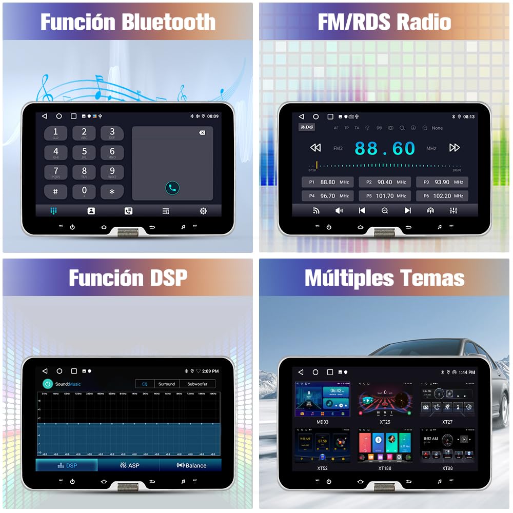 AWESAFE Android 13.0 [2GB+64GB] Radio Coche 1 DIN Universal con Pantalla Táctil Inclinable y Giratoria de 10.1 Pulgadas, Autoradio Admite CarPlay/Android Auto/MirrorLink/WiFi/GPS/Bluetooth/RDS/USB/FM