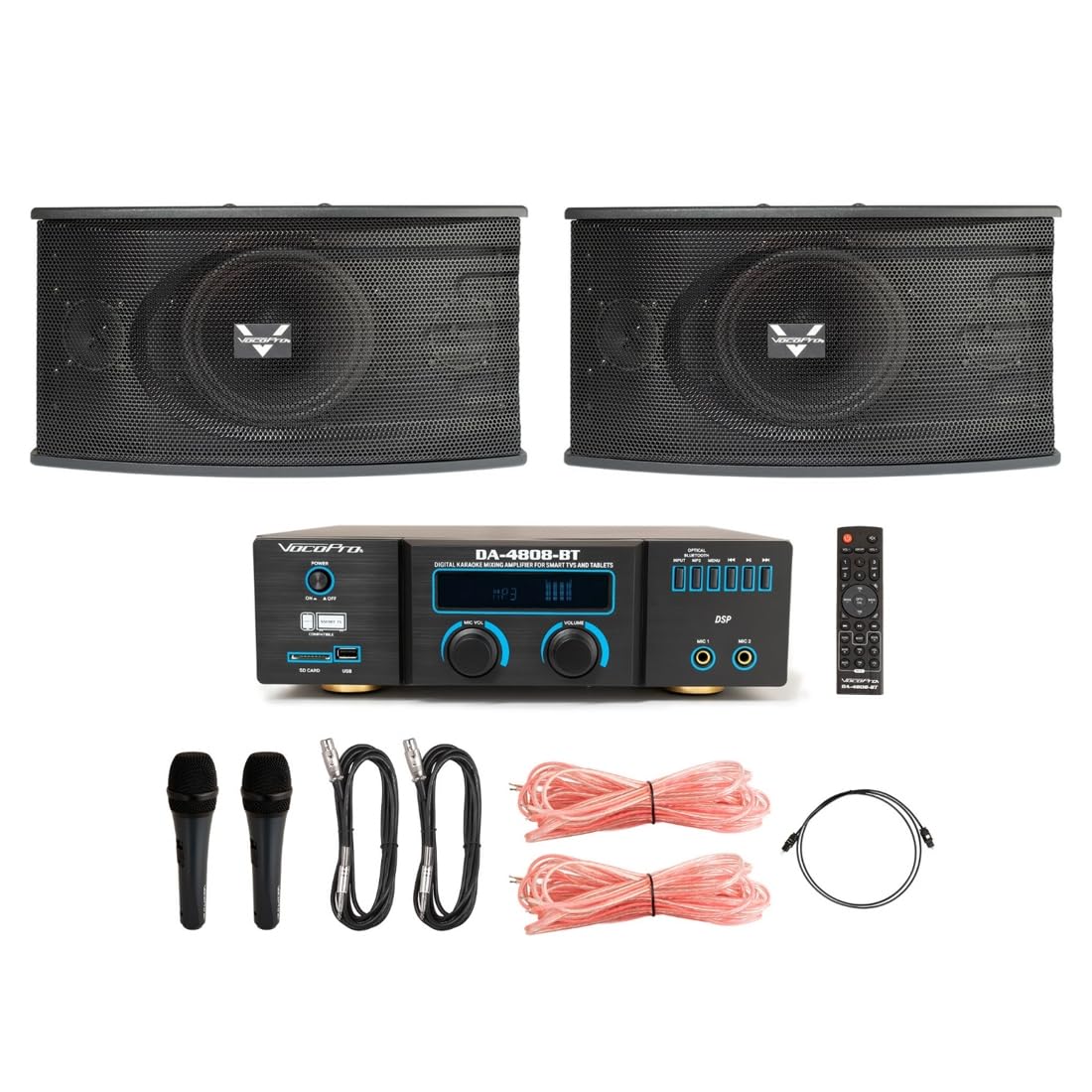 VocoPro 250 Watt Speaker/Amplifier/Microphone Package with Built-in Mic Mixer/Effects/FM Tuner/Bluetooth