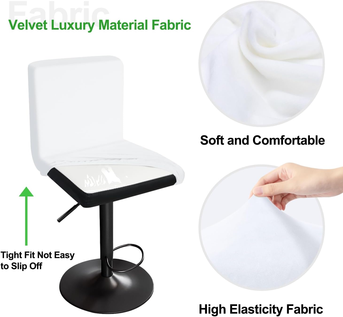 Bar Stools Slipcovers with Backrest Stretch Chair Covers Bar Chair Cover Velvet, Soft Texture, Stretchable and Wrinkle Resistant, Washable and Dustproof (4, White)