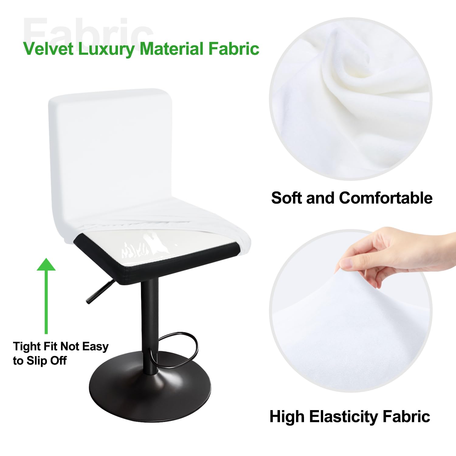 Funda Terciopelo para Taburete de Bar Funda de Silla Taburete de Barra Fundas Elásticas para Sillas, Tela de Lujo, Textura Suave, Resistente a Las Arrugas, Lavable (4, Blanco)