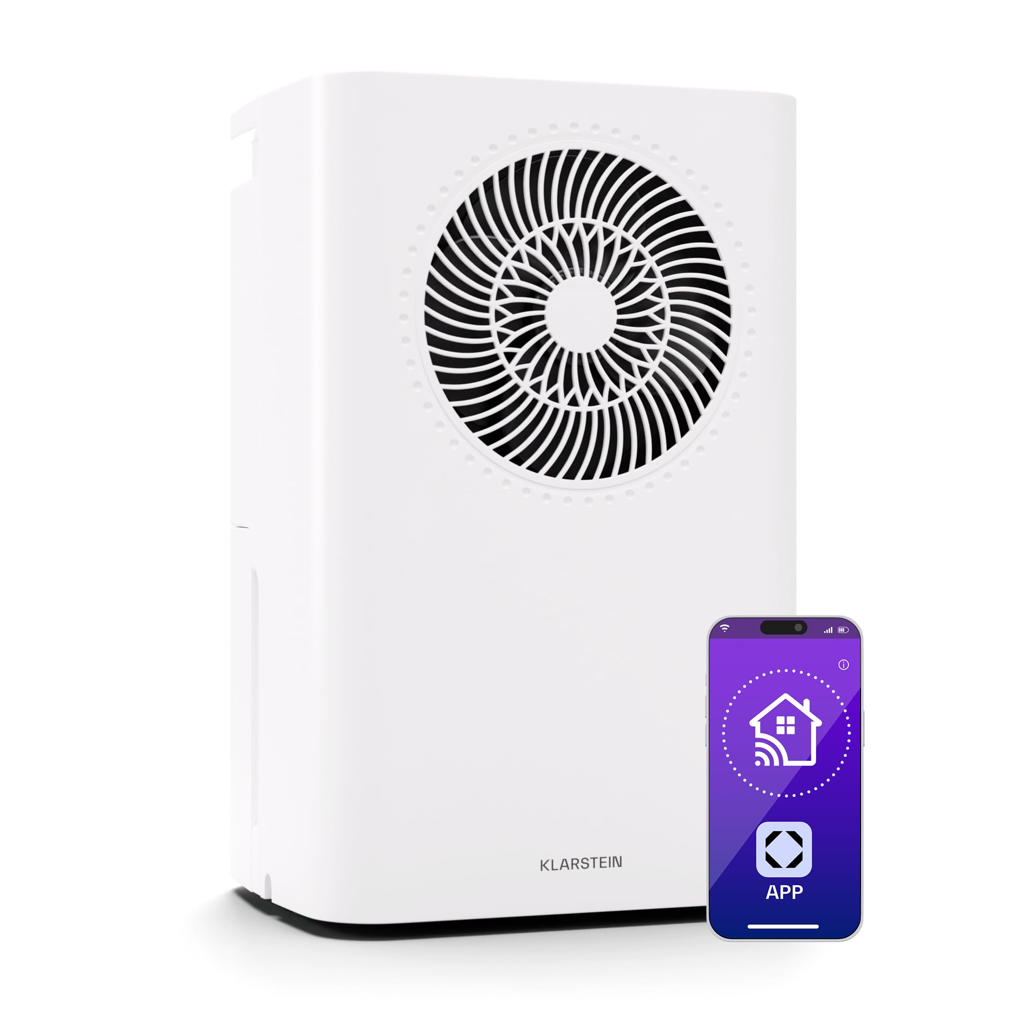 Klarstein CircleDry 16L Deshumidificador Inteligente, Wifi, Silencioso 38dB, Temporizador 24h, Drenaje Continuo, Control de Humedad, Portátil para Hogar, Oficina, Habitaciones hasta 32m²
