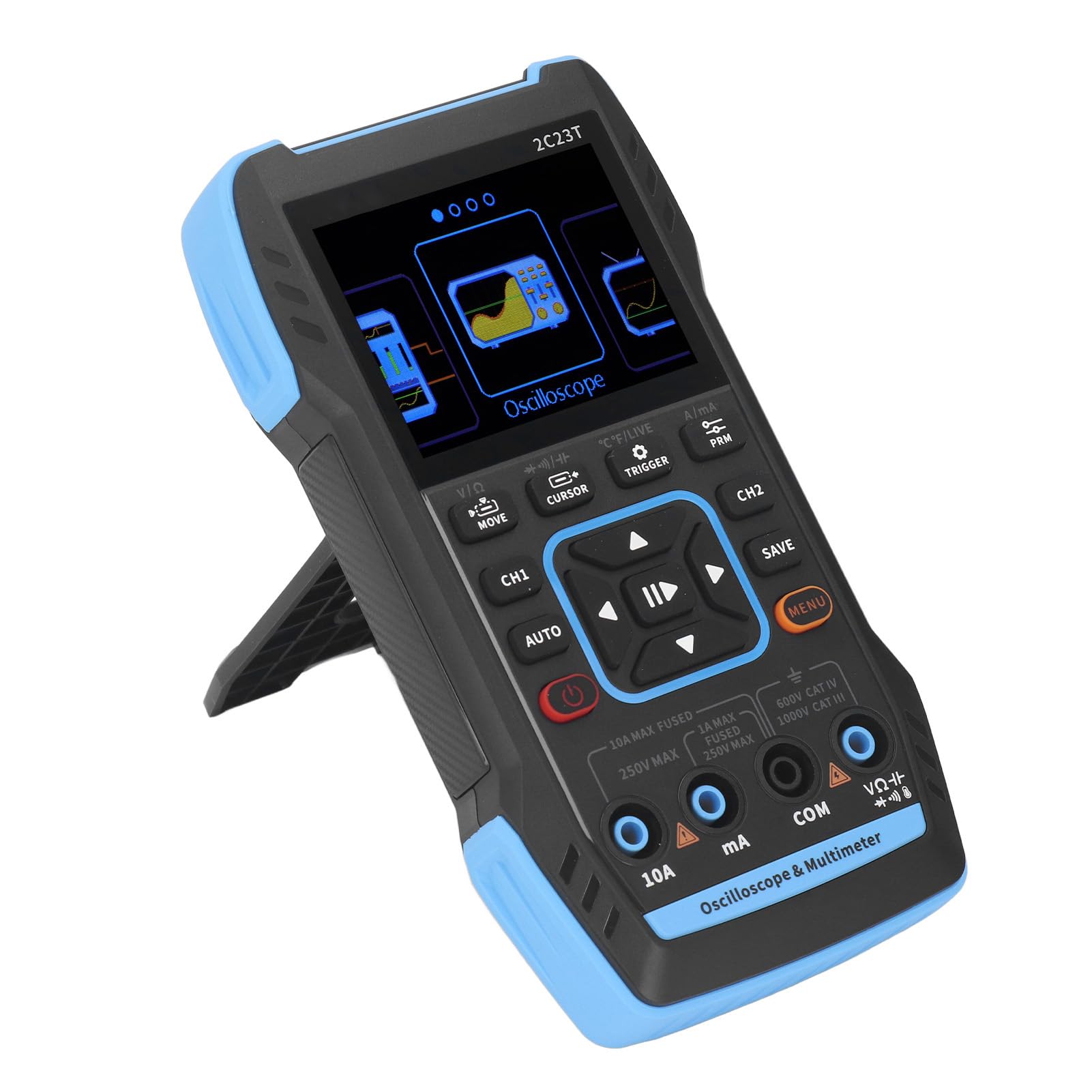 Jiawu Multímetro de Osciloscopio, 2,8 Pulgadas HD LCD de Doble Canal 50M Muestreo 3000mAh Batería Osciloscopio Digital Portátil, Portátil con Sonda 10X para Pruebas de Campo