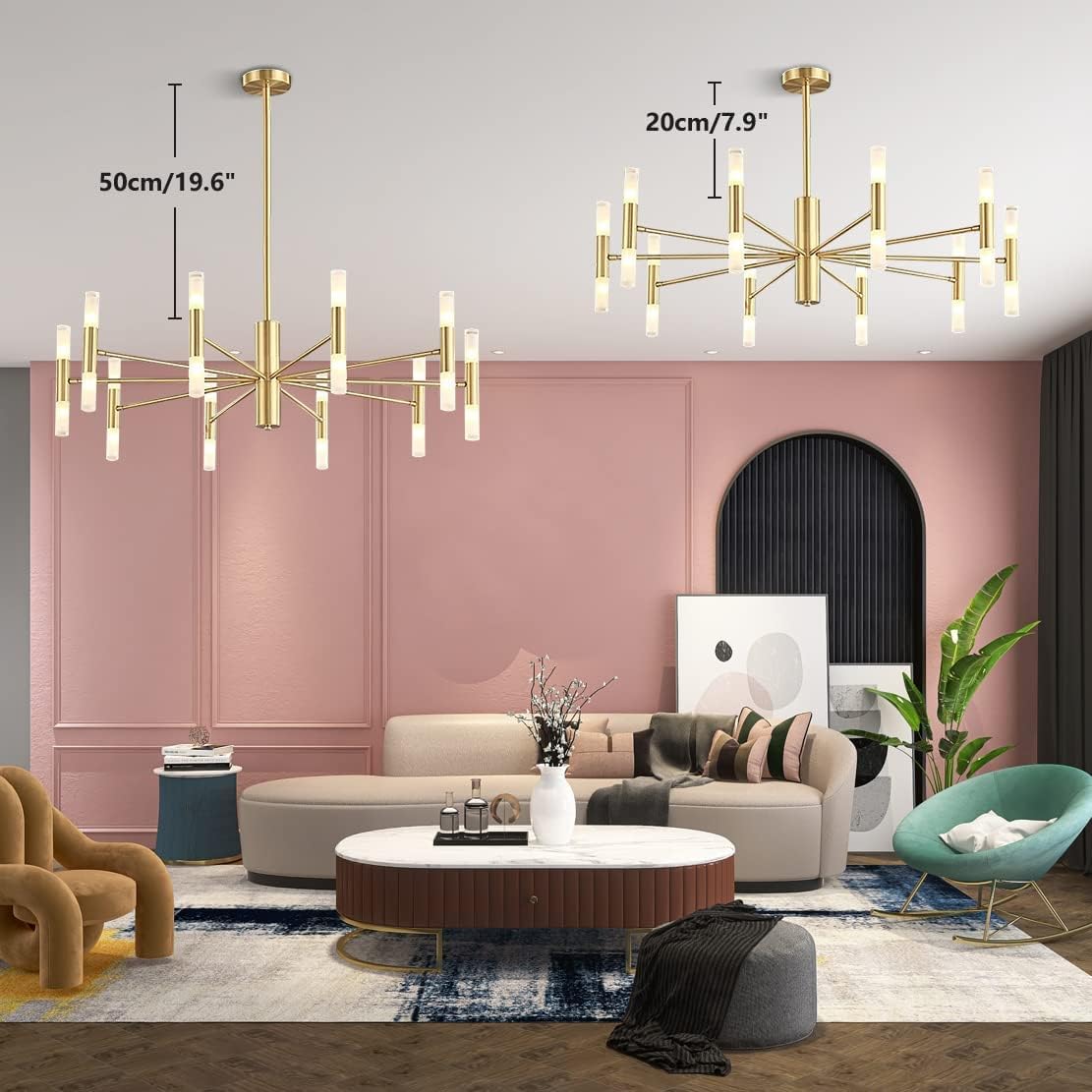 Contemporary Extra Large Chandeliers Vintage Gold Sputnik Chandelier Ceiling Light Fixture Mid Century Modern Dining Room Chandelier for Living Room Bedroom