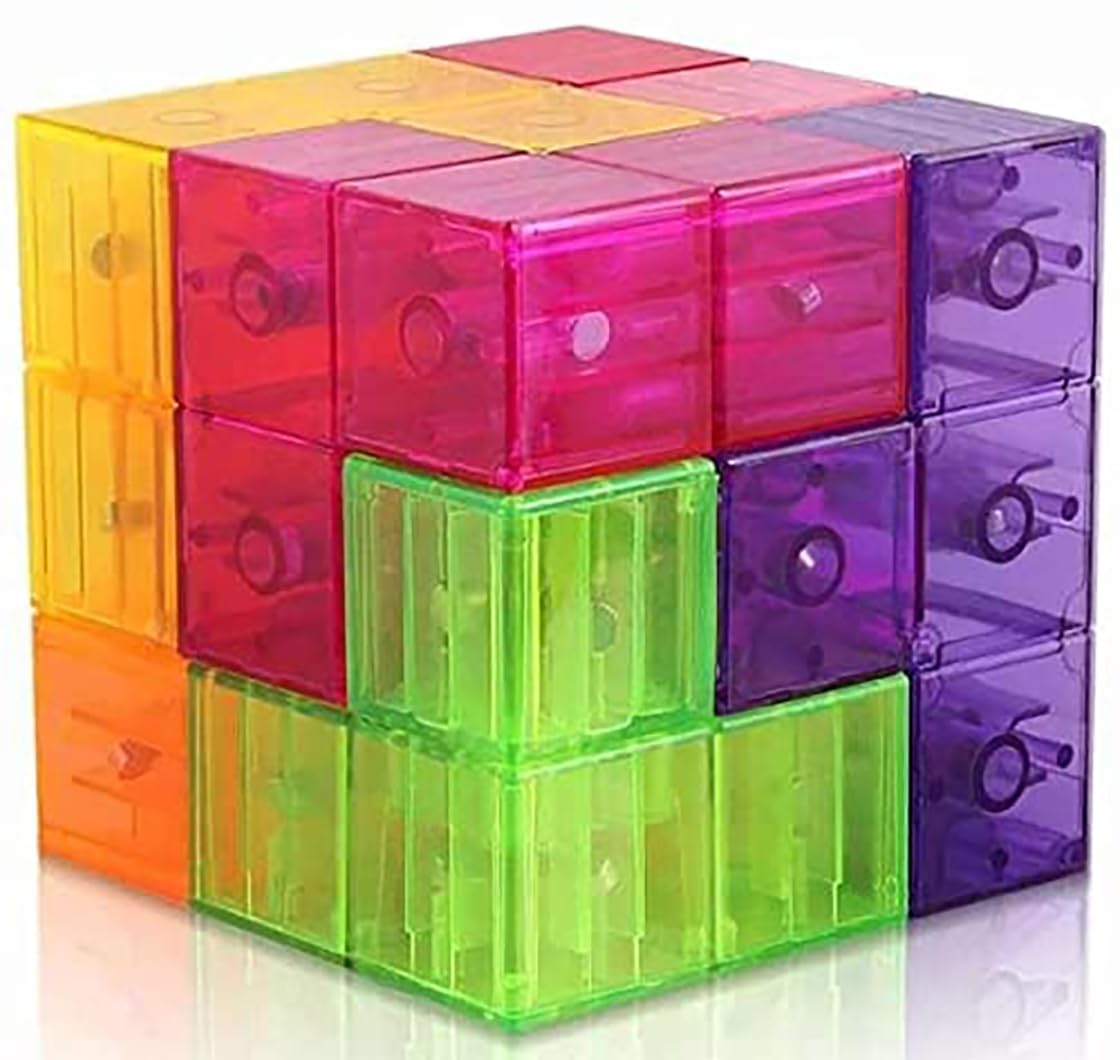 Kiditos YJ Magnetic Building Blocks Cube 3D Puzzle Set | 7 Multi-Shape Transparent Geometric Pieces with Guide Cards | Creative STEM Logic Toy & Sensory Desk Companion for Kids-image-47