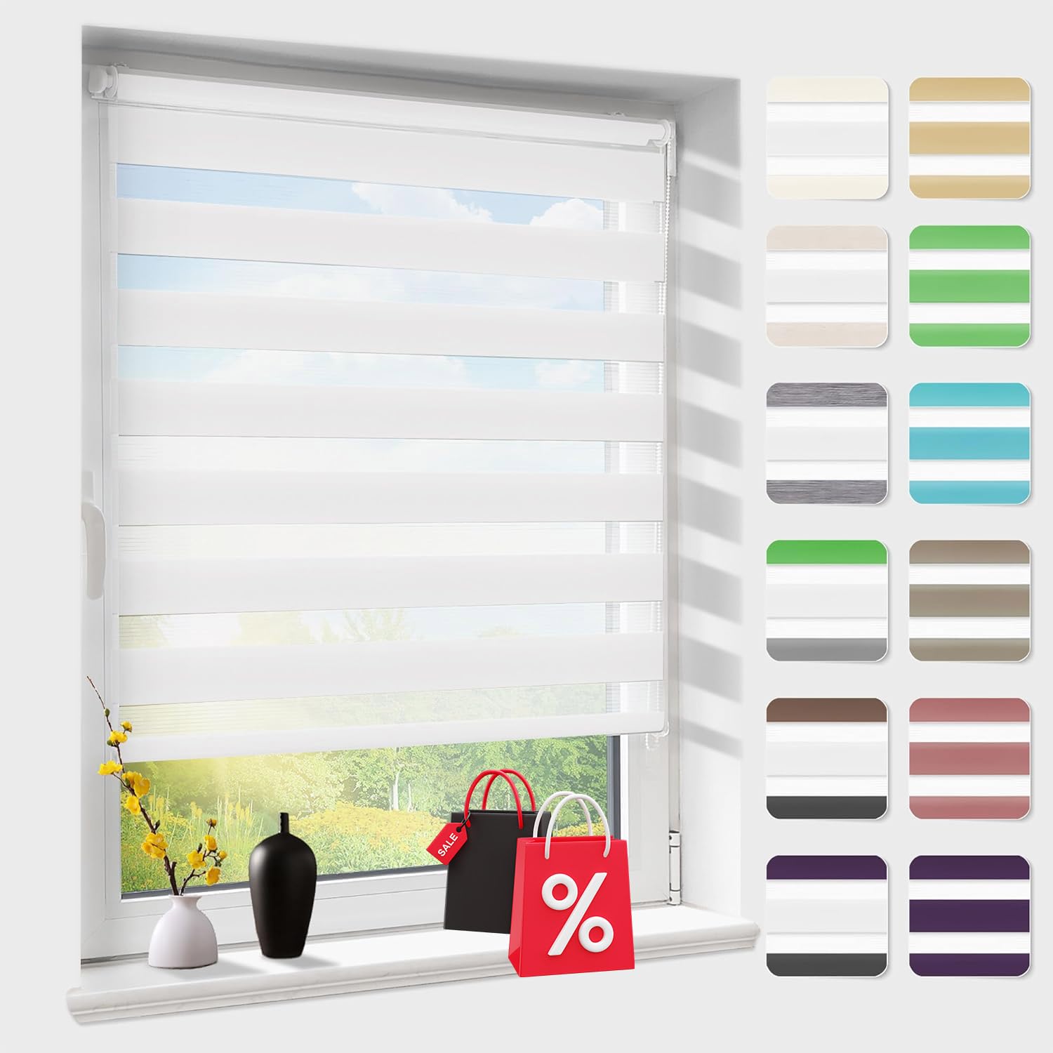 Doppelrollo klemmfix ohne Bohren, Duo Rollos für Fenster & Tür mit Bohren, Fensterrollo lichtdurchlässig & verdunkelnd, Klemmrollo Sonnenschutz