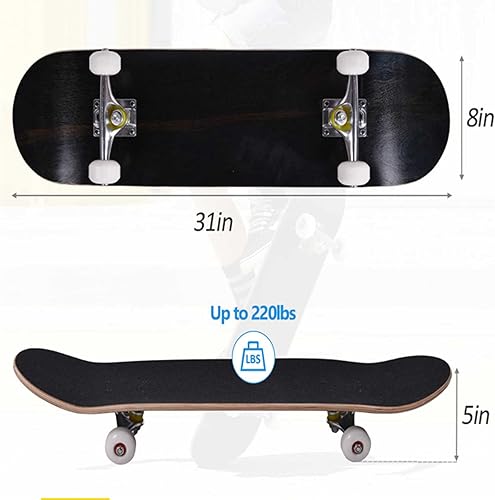 Miniatura 3 de ZHAOXIAN Patineta completa de 31 x 8 pulgadas tabla de crucero con 7 capas de arce para principiantes niños y niñas color negro