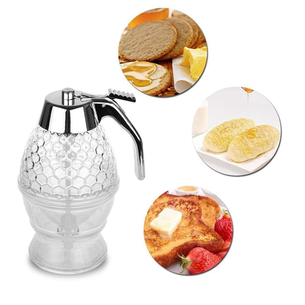 GLOWICK Honey Dispenser Pump // Maple Syrup Dispenser Glass // No Drip Honey Dispenser with Stand (1Pcs) (250 ml) 1
