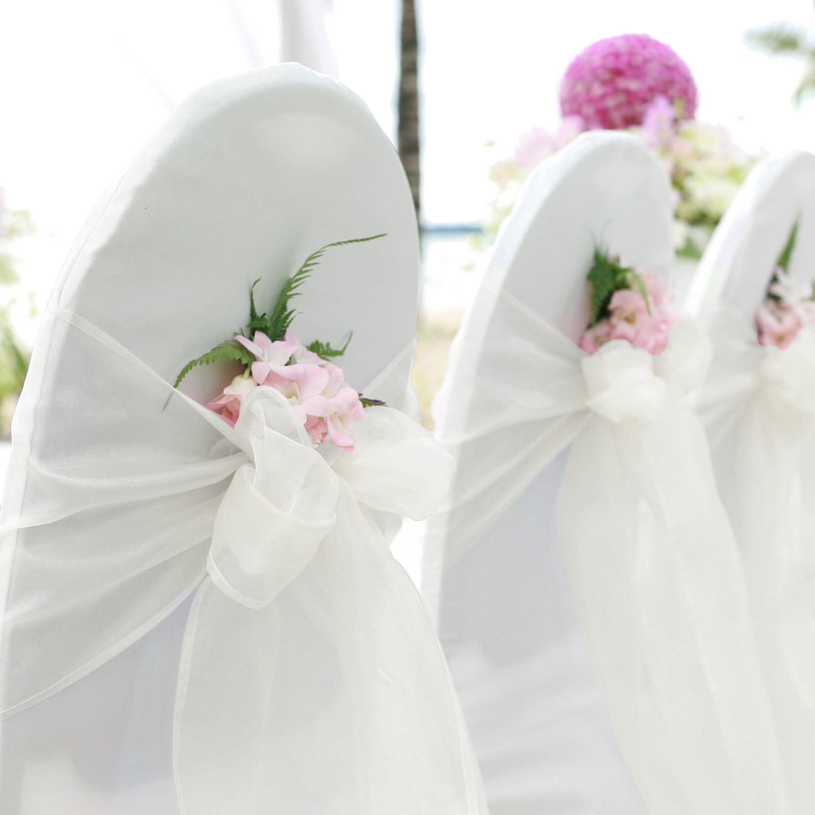 25 Pcs Organza Chair Sashes for Wedding Banquet Party Decoration Chair Bows Ties Cover Bands Event Supplies - Ivory