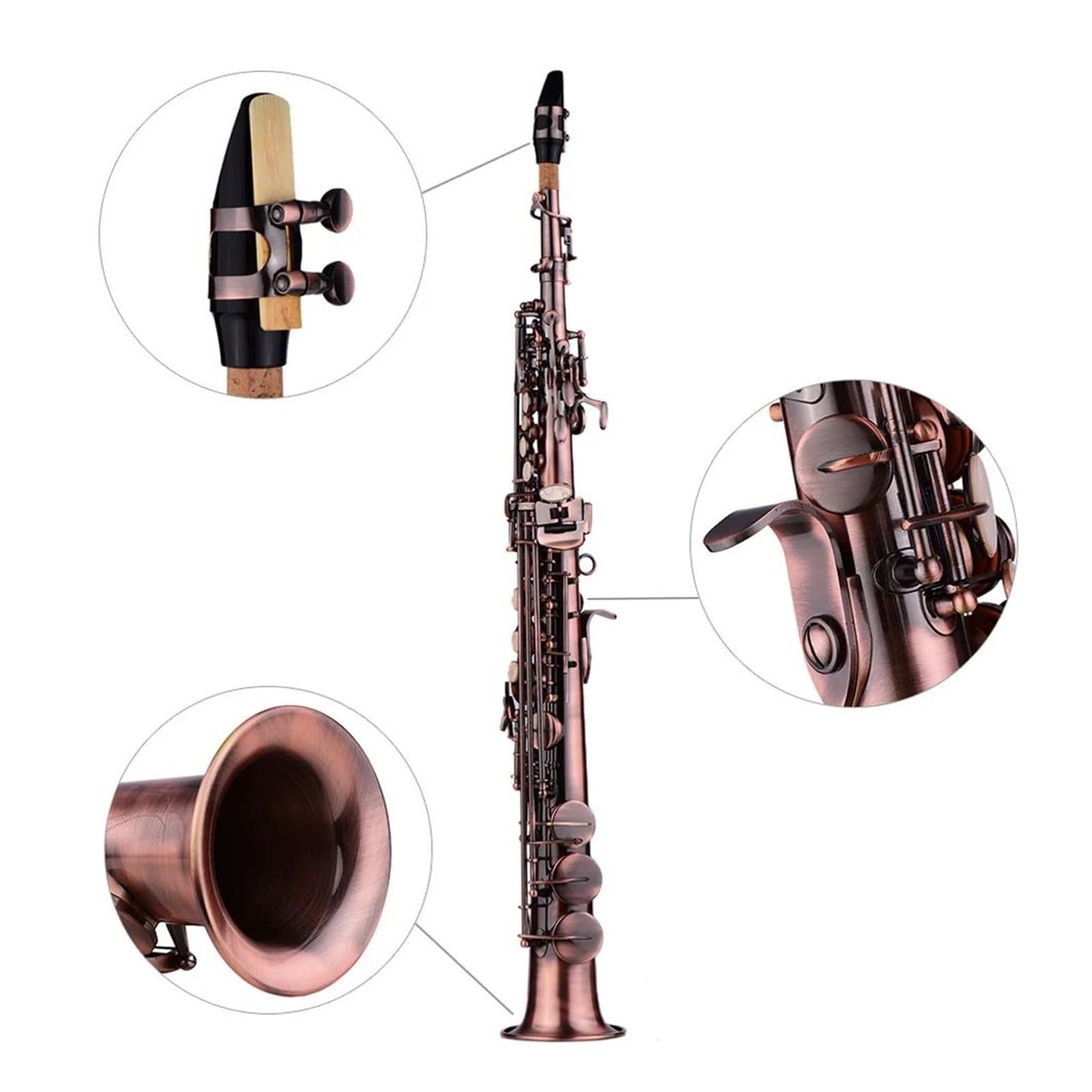 Sassofoni Sassofono Soprano Si Bemolle A Tubo Dritto Professionale In Ottone Nichelato Con Custodia Guanti E Panno