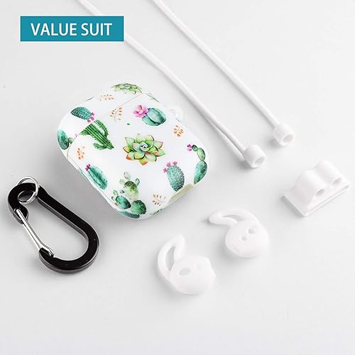 Miniatura 6 de Funda para AirPods Gen 2 y 1, Lokigo Cactus AirPods con carga inalámbrica, kits de funda rígida con llaverocorreaganchos para las orejassoporte para