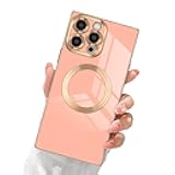 Newseego for iPhone 13 Pro Max Magnetic Case, Luxury Plating Edge Case for Women Girls Men Soft TPU Bumper Anti-Fingerprint Anti-Scratch Shockproof Protective Cover for iPhone 13 Pro Max-Pink