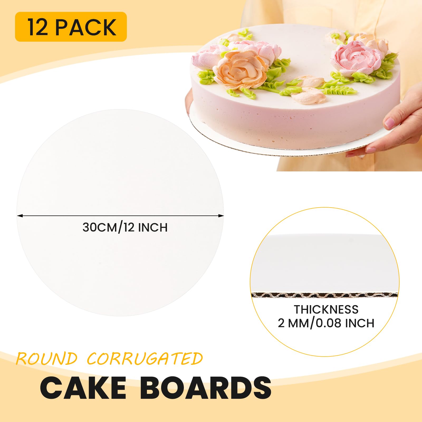 12 Pezzi Sottotorta Tondo 30 cm Cartone, Vassoio Torta Rotondo Bianco, Sottotorta Tondo con Spatola per Dolci, per Decorazione di Torte di Matrimoni e Compleanno
