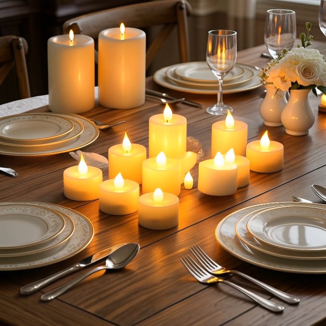 Image of Short Flameless Taper Candles, (Ivory&12 Pack)