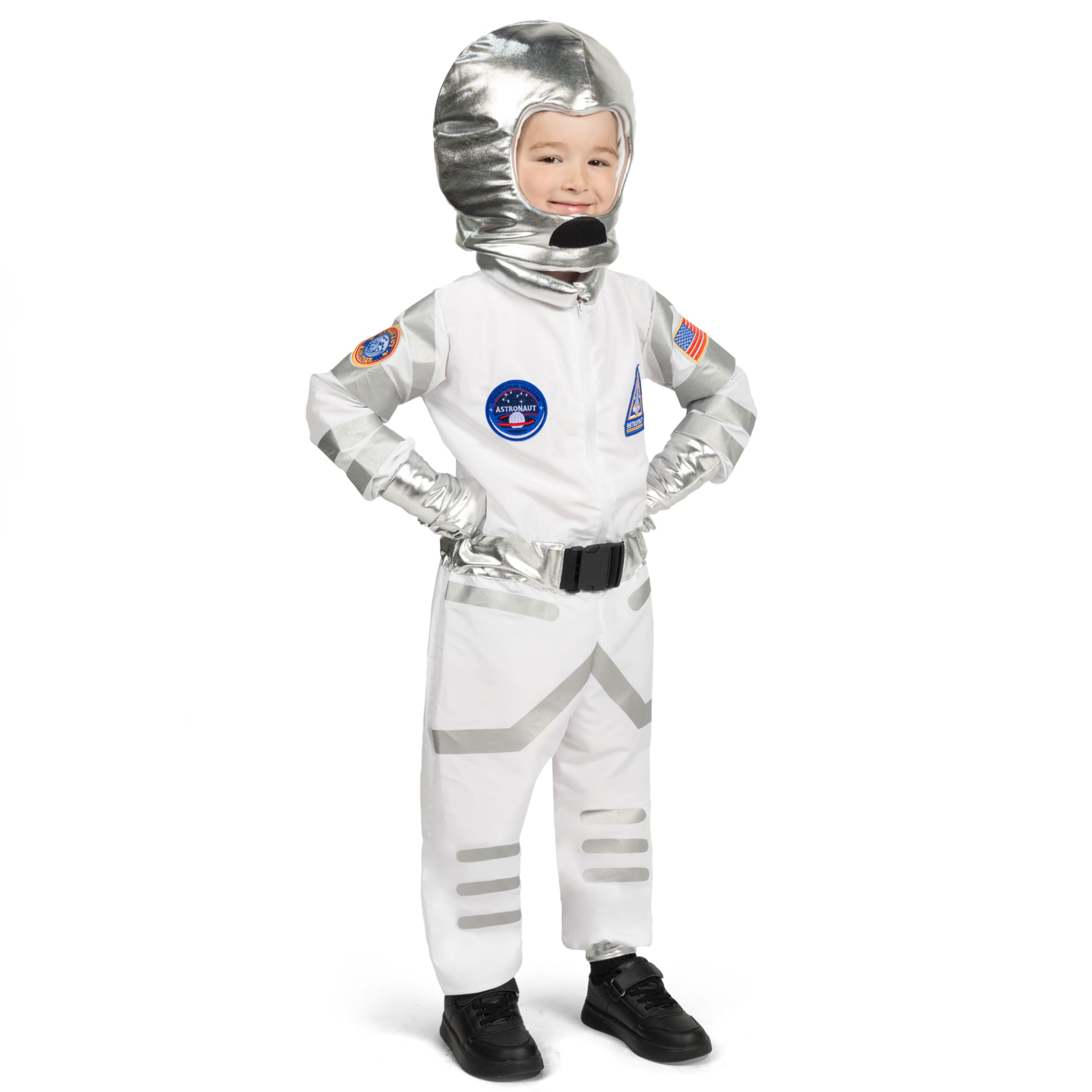 Spooktacular Creations Niebieski kostium astronauty z kaskiem dla dzieci, kombinezon kosmiczny, kostium astronauty NASA dla chłopców i dziewczynek, pretend Role Play Dress Up