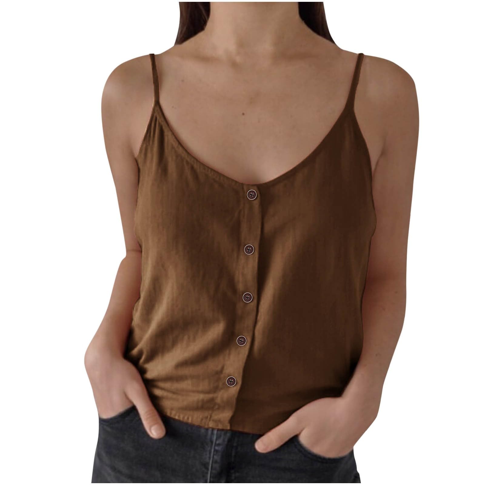 Camisole Women UK Cami Cheesecloth Vest Halter Neck Top Linen Tops Strappy Tunic Cotton Clothes Hawaiian Shirts Beach Tshirt Dressy Blouse Summer Cloth Elegant Tunics Fashion