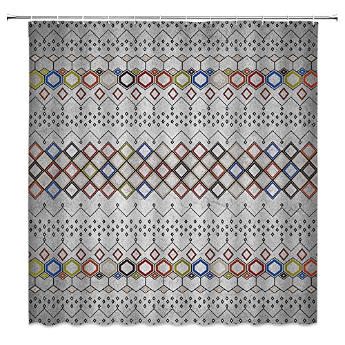 Chui Decor Boho Geometric Shower Curtain Colorful Diamond Chevron Moroccan Trellis Geo Retro Modern Elegant Ethnic Tribal Artistic Fabric Polyester Bathroom Curtain With Hooks, 71 Inch Wx71 Inch H #TOP1