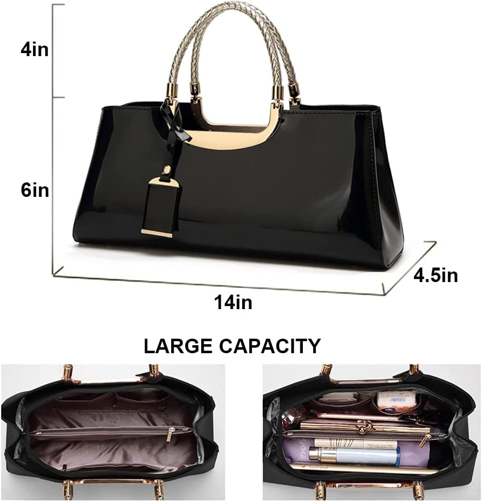 ZiMing Patent Leather Handbag for Women Top Handle Evening Bags Satchel Ladies Shoulder Bag Long Purse Wedding Party Prom
