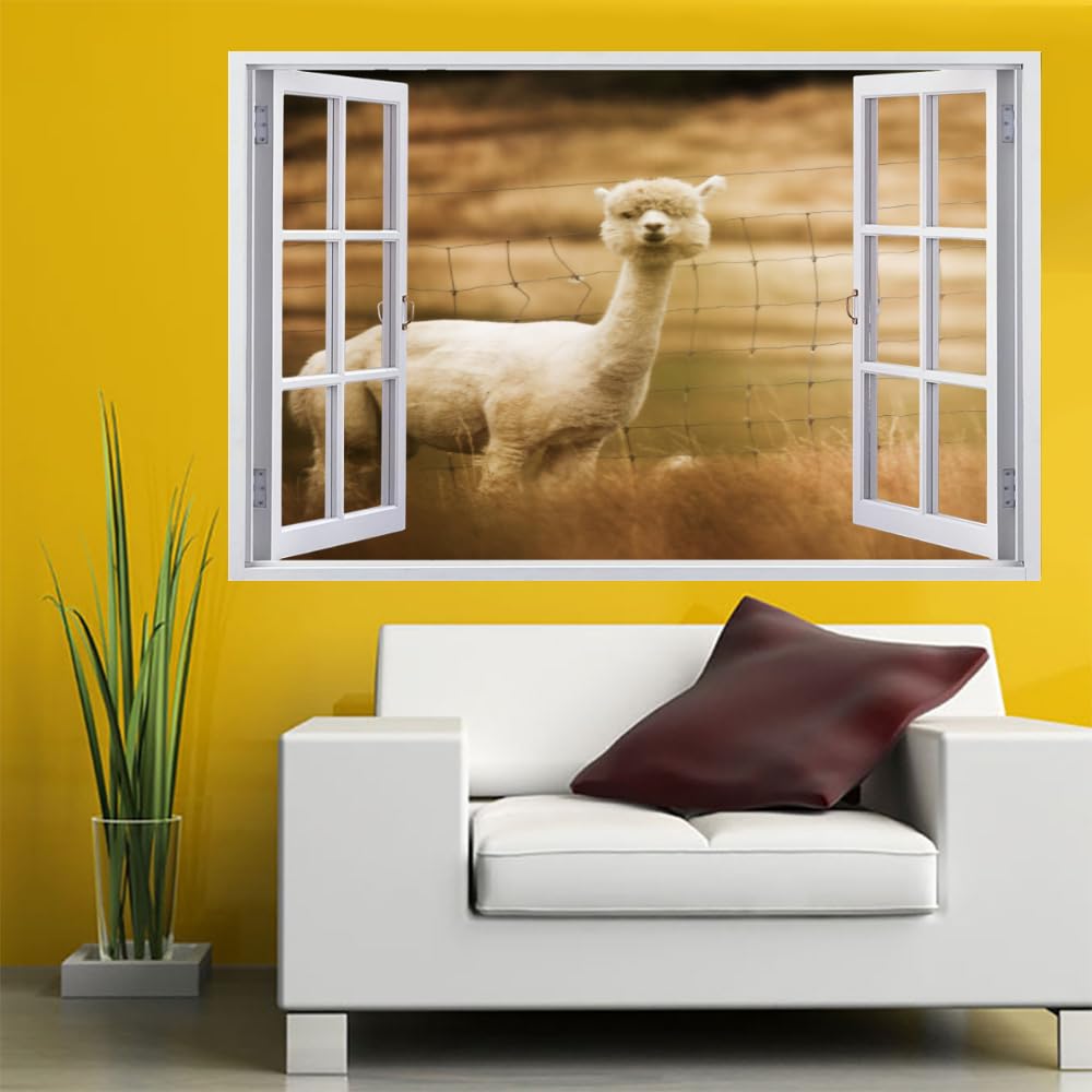 Adesivi Murali 3D Fracassati Alpaca Poster Rimovibile Per Arte Del Tatuaggio Da Parete Animale Fotomurali Decorazioni Per La Casa Camera Da Letto Per Bambini Decorazioni 120x80cm