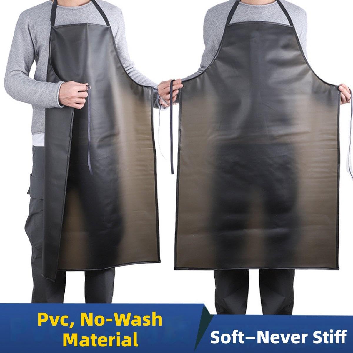 Fartuchy z regulacją, Fartuch z PVC, regulowane paski, olejoodporny, czarny(120x65cm)
