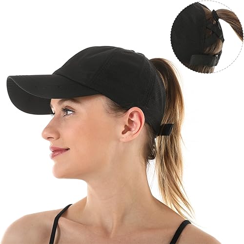 Miniatura 7 de Koreshion Gorra de béisbol ajustable para mujer, diseño de moño desordenado, de secado rápido