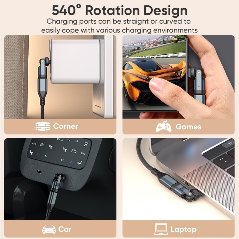 USB C to C Adapter 1 Pack 540° Rotating Phone OTG Port Replacement & Extender PD 240W USB2.0 Type-C Extension Connector with LED Indicator (Black) - Image 6