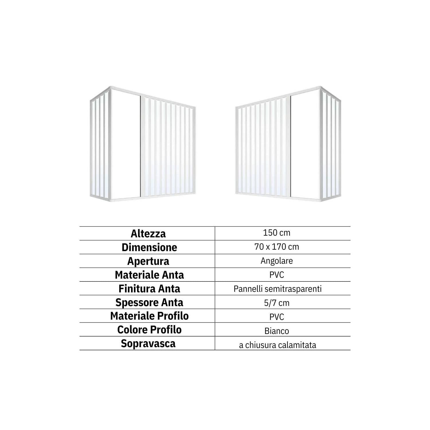 Box Vasca in PVC 70x170 cm a due lati con apertura ad angolo Dublino