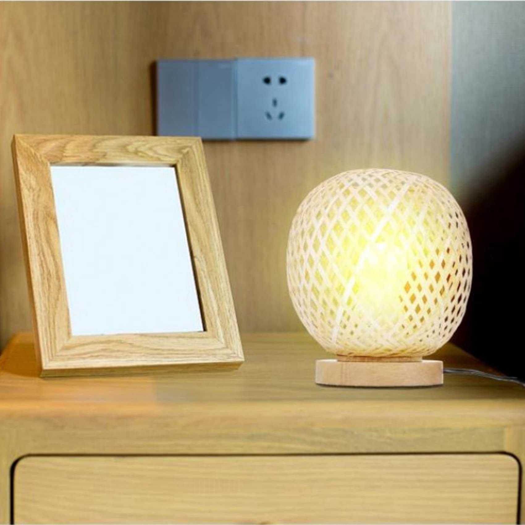2X Lámpara de Mesa de Ratán de Bambú, Lámpara de Noche de Estilo Japonés, Lámpara de Escritorio, Decoración Diy para Dormitorio, Enchufe Europeo